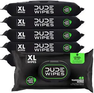 DUDE Wipes Herbal Relief Adult Flushable Wet Wipes, Witch Hazel, 288 Count DUDE Wipes Herbal Relief Adult Flushable Wet Wipes, Witch Hazel, 288 Count
