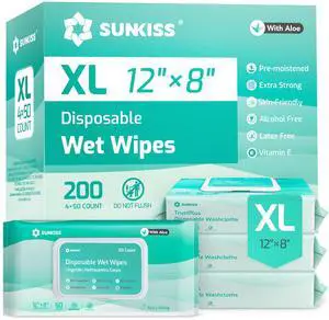 Adult Wet Wipes, Extra Large 8"x12", Unscented, 200Ct Adult Wet Wipes, Extra Large 8"x12", Unscented, 200Ct