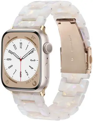 Resin Band Compatible with Apple Watch Series 7/8/9/10/11 41/40/38/42mm, Women Fashion Strap for iWatch Series 6/5/4/3/2/1/SE, Lightweight Bracelet Wristband Replacement, Ivory White-Rose Gold Resin Band Compatible with Apple Watch Series 7/8/9/10/11 41/40/38/42mm, Women Fashion Strap for iWatch Series 6/5/4/3/2/1/SE, Lightweight Bracelet Wristband Replacement, Ivory White-Rose Gold