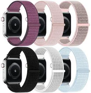 6 Pack Nylon Sport Loop Band for Women & Men, Soft Adjustable Replacement Straps for iWatch Series 11 & 10, Plum/Rose Pink/Light Pink/Black/Shimmering White/Blue Cloud, 38/40/41/42 mm 6 Pack Nylon Sport Loop Band for Women & Men, Soft Adjustable Replacement Straps for iWatch Series 11 & 10, Plum/Rose Pink/Light Pink/Black/Shimmering White/Blue Cloud, 38/40/41/42 mm