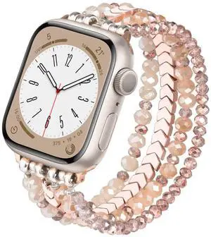 Beaded Bracelet Apple Watch Band for Women 38mm 40mm 41mm 42mm, Elastic Stretch Women Strap Bands Compatible with iWatch Series 11/10/9/8/7/SE/6/5/4/3/2/1, Rose Gold for 5.3''-6.2'' Wrists Beaded Bracelet Apple Watch Band for Women 38mm 40mm 41mm 42mm, Elastic Stretch Women Strap Bands Compatible with iWatch Series 11/10/9/8/7/SE/6/5/4/3/2/1, Rose Gold for 5.3''-6.2'' Wrists