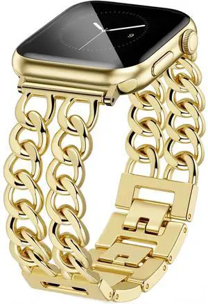 Gold Watch Bands for Women Compatible with Apple Watch 38mm 40mm 41mm 42mm (S10/11) Adjustable Metal Band Cowboy Steel Chain Bracelet for iWatch Series1/2/3/4/5/6/7/8/9/10/11 SE 3/2/1 (No Case) Gold Watch Bands for Women Compatible with Apple Watch 38mm 40mm 41mm 42mm (S10/11) Adjustable Metal Band Cowboy Steel Chain Bracelet for iWatch Series1/2/3/4/5/6/7/8/9/10/11 SE 3/2/1 (No Case)