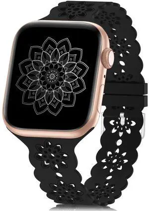 Floral Silicone Band Compatible with Apple Watch Bands 38mm 40mm 42mm 44mm 41mm 45mm 49mm Women Men, Slim Hollow-Out Design Wristbands Soft Sport Breathable Watch Bands for iWatch Ultra SE Series Floral Silicone Band Compatible with Apple Watch Bands 38mm 40mm 42mm 44mm 41mm 45mm 49mm Women Men, Slim Hollow-Out Design Wristbands Soft Sport Breathable Watch Bands for iWatch Ultra SE Series