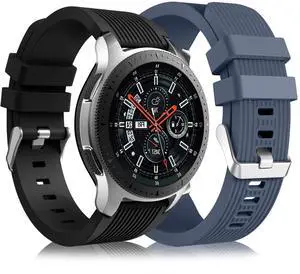 [2 Pack Band Compatible with Samsung Galaxy Watch 3 45mm/Galaxy Watch 46mm Bands/Gear S3 Frontier, 22mm Smart Watch Band Silicone Casual Straps Accessories for Women Men Black/Blue Gray [2 Pack Band Compatible with Samsung Galaxy Watch 3 45mm/Galaxy Watch 46mm Bands/Gear S3 Frontier, 22mm Smart Watch Band Silicone Casual Straps Accessories for Women Men Black/Blue Gray