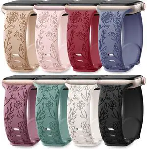 8 Pack Bands for Women Compatible with Apple Watch 40mm 41mm 38mm 42mm 44mm 45mm 46mm 49mm iWatch Series 11 10 9 8 7 6 5 4 3 Ultra SE 3 SE 2nd, Soft Silicone Floral Engraved Dressy Wrist Straps 8 Pack Bands for Women Compatible with Apple Watch 40mm 41mm 38mm 42mm 44mm 45mm 46mm 49mm iWatch Series 11 10 9 8 7 6 5 4 3 Ultra SE 3 SE 2nd, Soft Silicone Floral Engraved Dressy Wrist Straps