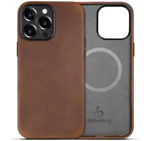 Compatible with iPhone 14 Pro Leather Case Magsafe - Top Grain Vintage Crazy Horse Leather - Metal Buttons & Camera Bezel Bump - Slim Fit & Soft - Premium Phone Cover (6.1-inch) Retro Brown Compatible with iPhone 14 Pro Leather Case Magsafe - Top Grain Vintage Crazy Horse Leather - Metal Buttons & Camera Bezel Bump - Slim Fit & Soft - Premium Phone Cover (6.1-inch) Retro Brown