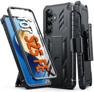 for Samsung Galaxy S25-FE Case: Military Grade Rugged Cell Phone Cover with Kickstand & Belt-Clip Holster | Shockproof Protection Bumper Matte Textured for Galaxy S25 FE Cases 6.7inch - Black for Samsung Galaxy S25-FE Case: Military Grade Rugged Cell Phone Cover with Kickstand & Belt-Clip Holster | Shockproof Protection Bumper Matte Textured for Galaxy S25 FE Cases 6.7inch - Black