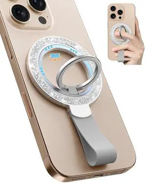 Phone Grip Ring Holder Stand Compatible with MagSafe - Magnetic Phone Accessories Grip for iPhone 16 Pro Max/16 Pro/16/15/14/13/12 Series Bling Removable Rotatable Cute for Women, Silver Phone Grip Ring Holder Stand Compatible with MagSafe - Magnetic Phone Accessories Grip for iPhone 16 Pro Max/16 Pro/16/15/14/13/12 Series Bling Removable Rotatable Cute for Women, Silver
