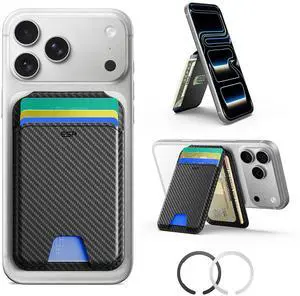 for MagSafe Wallet Stand, RFID Blocking, MagSafe Ring Included, 5 Card Holder for Phone, Magnetic Wallet for iPhone 17e/17/16/15/14/13/12 Series (Not for Mini), Selected Samsung,Black Carbon Fiber for MagSafe Wallet Stand, RFID Blocking, MagSafe Ring Included, 5 Card Holder for Phone, Magnetic Wallet for iPhone 17e/17/16/15/14/13/12 Series (Not for Mini), Selected Samsung,Black Carbon Fiber