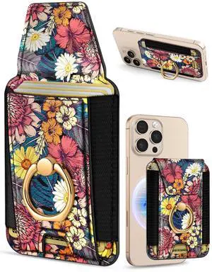 Compatible with Magsafe Wallet with Grip Magnetic Card Holder - Cute Phone Wallets with Ring Stand for iPhone 17/16/15/14/13/12 Series for Women Girls, Fit 7 Cards, Purple Flower Compatible with Magsafe Wallet with Grip Magnetic Card Holder - Cute Phone Wallets with Ring Stand for iPhone 17/16/15/14/13/12 Series for Women Girls, Fit 7 Cards, Purple Flower