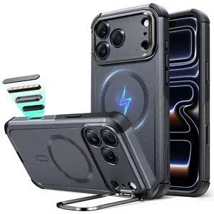 for iPhone 17 Pro Max Phone Case with Stand, 23ft Military-Grade Drop Protection with Camera Control, Shock-Absorbing Rugged Cover, Compatible with MagSafe Accessories, Cyber Series, Grey for iPhone 17 Pro Max Phone Case with Stand, 23ft Military-Grade Drop Protection with Camera Control, Shock-Absorbing Rugged Cover, Compatible with MagSafe Accessories, Cyber Series, Grey