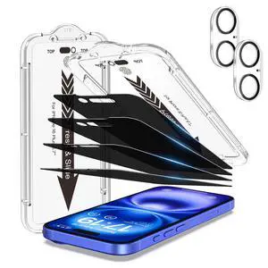 4-Pack Screen Protector for iPhone 16 Plus 6.7 inch Black Privacy with Flawless Fit Kit 2-Pack Camera Lens Protector, 15-Second Bubble-Free Installation, 9H Hardness, 12FT Military Grade Shatterproof 4-Pack Screen Protector for iPhone 16 Plus 6.7 inch Black Privacy with Flawless Fit Kit 2-Pack Camera Lens Protector, 15-Second Bubble-Free Installation, 9H Hardness, 12FT Military Grade Shatterproof
