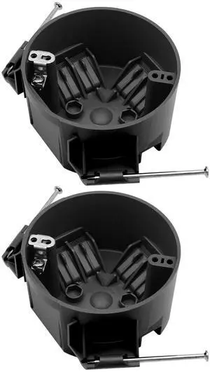 New Work 4" Dia Round Ceiling Nail Electrical Black Box 1-Gang, Home Improvement PVC Electrical Junction Black Box, ETL Listed, 20 Cubic Inch, Suitable for Residential Renovation(2 Pack) New Work 4" Dia Round Ceiling Nail Electrical Black Box 1-Gang, Home Improvement PVC Electrical Junction Black Box, ETL Listed, 20 Cubic Inch, Suitable for Residential Renovation(2 Pack)