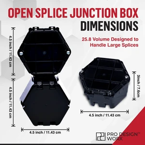Open Splice Junction Box 10-Pack | UL 514C | One-Piece Polycarbonate Box, Code-Approved, Durable DIY Electrical Splice Enclosure in Black | Fast Installation for Safe Wiring Connections Open Splice Junction Box 10-Pack | UL 514C | One-Piece Polycarbonate Box, Code-Approved, Durable DIY Electrical Splice Enclosure in Black | Fast Installation for Safe Wiring Connections