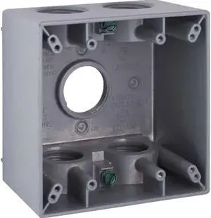 5388-0 2-Gang Weatherproof Deep Box with Five 3/4-in. Threaded Outlets (Gray), Weatherproof Box for Outdoor Branch Circuit Wiring, Outdoor Junction Box for Outlet, Switch, or GFCI 5388-0 2-Gang Weatherproof Deep Box with Five 3/4-in. Threaded Outlets (Gray), Weatherproof Box for Outdoor Branch Circuit Wiring, Outdoor Junction Box for Outlet, Switch, or GFCI