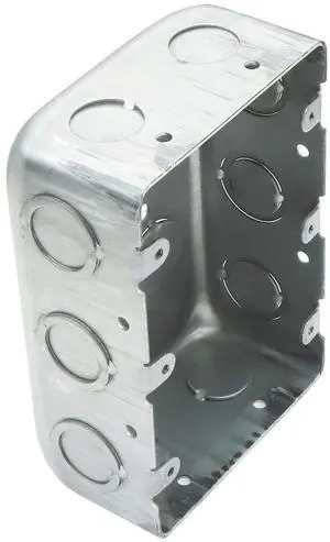 1 Pack Three Gang Multi Device Switch Box, 5.8" L X 4.1" W, 2.2" Deep Metal Electrical Box, 6-TKO's & 4-1/2"KO's Side KO, 2-1/2" & 2-3/4" Bottom KO, Raised Gound Hump, Galvanized 1 Pack Three Gang Multi Device Switch Box, 5.8" L X 4.1" W, 2.2" Deep Metal Electrical Box, 6-TKO's & 4-1/2"KO's Side KO, 2-1/2" & 2-3/4" Bottom KO, Raised Gound Hump, Galvanized