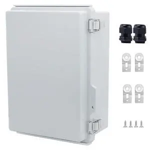 IP67 Waterproof Junction Box, ABS Plastic Electrical Enclosure with Stainless Steel Latch, Hinged Cover Electric Box with Mounting Plate, Wall Brackets & Cable Glands 280x190x130mm IP67 Waterproof Junction Box, ABS Plastic Electrical Enclosure with Stainless Steel Latch, Hinged Cover Electric Box with Mounting Plate, Wall Brackets & Cable Glands 280x190x130mm