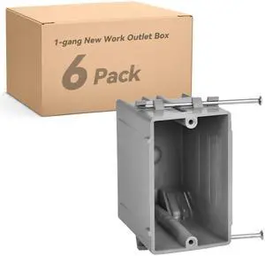 1-Gang New Work Outlet Box, PVC Electrical Box for Switch, GFCI, Dimmer, 22 Cubic Inch, UL Listed, 6 Pack 1-Gang New Work Outlet Box, PVC Electrical Box for Switch, GFCI, Dimmer, 22 Cubic Inch, UL Listed, 6 Pack