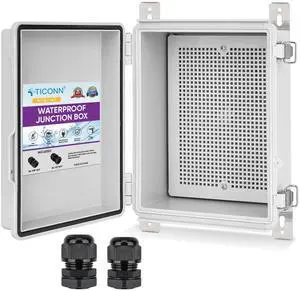 Outdoor Electrical Box Waterproof, Junction Box IP67 ABS Plastic Enclosure with Hinged Cover with Mounting Plate, Wall Brackets, Cable Glands (Off-White, 8.7"x6.7"x4.3") Outdoor Electrical Box Waterproof, Junction Box IP67 ABS Plastic Enclosure with Hinged Cover with Mounting Plate, Wall Brackets, Cable Glands (Off-White, 8.7"x6.7"x4.3")