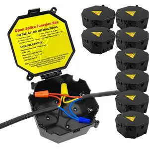 Black Open Splice Junction Box (8 Pack), Wire Electrical Junction Box Splice Box with Cover V0 Flame Retardant Rating(Highest Level) Black Open Splice Junction Box (8 Pack), Wire Electrical Junction Box Splice Box with Cover V0 Flame Retardant Rating(Highest Level)