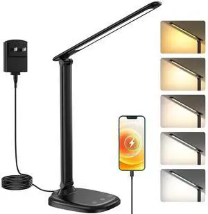 Desk Lamp with Charger, 10%-100% Stepless Dimmable & 5 Color Modes Study Lamp, Touch Control, 30-/60-minute Timer, USB Charging Output Port, CRI90, Eye-Caring Foldable LED Desk Lamps for Home Office Desk Lamp with Charger, 10%-100% Stepless Dimmable & 5 Color Modes Study Lamp, Touch Control, 30-/60-minute Timer, USB Charging Output Port, CRI90, Eye-Caring Foldable LED Desk Lamps for Home Office
