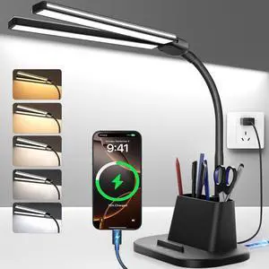 Desk Lamp with USB-C Charging Port and Organizer Base, LED Desk Light with Pen Holder, Phone Stand, 25 Lighting Modes, Flexible Gooseneck Touch Lamp for Home Office, Study Desk, College Dorm Room Desk Lamp with USB-C Charging Port and Organizer Base, LED Desk Light with Pen Holder, Phone Stand, 25 Lighting Modes, Flexible Gooseneck Touch Lamp for Home Office, Study Desk, College Dorm Room