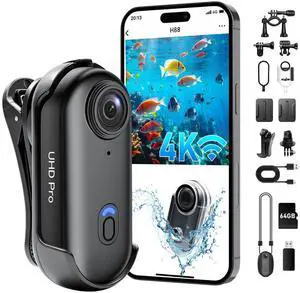 4K Action Camera, Wearable Body Camera with 64GB, Hands-Free Recording WiFi POV Camera with Waterproof Case, Back clip, Thumb Size Sports Cam Portable Camcorder for Cycling, Hiking, Fishing, Vlogging 4K Action Camera, Wearable Body Camera with 64GB, Hands-Free Recording WiFi POV Camera with Waterproof Case, Back clip, Thumb Size Sports Cam Portable Camcorder for Cycling, Hiking, Fishing, Vlogging