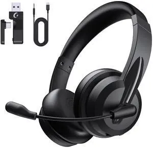 Wireless Headset with Mic for Work with AI Noise Cancelling Mic for Clear Calls, Bluetooth V5.3 Headphones with Microphone to USB A/C Dongle & Mic Mute for Computer Laptop PC iPhone (Black) Wireless Headset with Mic for Work with AI Noise Cancelling Mic for Clear Calls, Bluetooth V5.3 Headphones with Microphone to USB A/C Dongle & Mic Mute for Computer Laptop PC iPhone (Black)