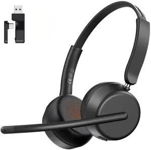 Wireless Headset with Mic for Work, Bluetooth 5.4 Headphones with AI Noise-Canceling Mic for Clear Calls, Computer Headset with Mic Mute & USB A/C Dongle for PC, Computer, Laptop Wireless Headset with Mic for Work, Bluetooth 5.4 Headphones with AI Noise-Canceling Mic for Clear Calls, Computer Headset with Mic Mute & USB A/C Dongle for PC, Computer, Laptop
