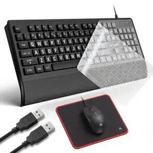 Large Print Keyboard Mouse Combo for Seniors, Wired 3-in-1 Set Large Print Keyboard Mouse Combo for Seniors, Wired 3-in-1 Set