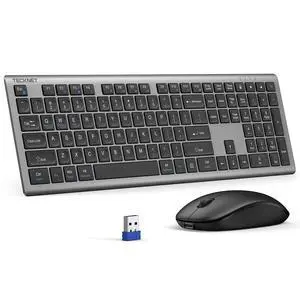 Wireless Keyboard and Mouse Combo, Rechargeable Ultra-Slim Full-Size Keyboard with 12 Multimedia Keys and Silent Click Mouse, 2.4G Plug and Play, Compatible with PC/Laptop/Smart TV - Grey Wireless Keyboard and Mouse Combo, Rechargeable Ultra-Slim Full-Size Keyboard with 12 Multimedia Keys and Silent Click Mouse, 2.4G Plug and Play, Compatible with PC/Laptop/Smart TV - Grey