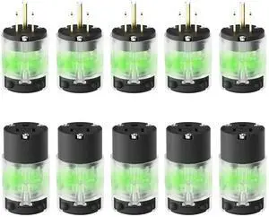 Lighted Plug and Connector Set, Straight Blade Cord End Replacement, 15 Amp 125Volt, NEMA 5-15P & NEMA 5-15R, 2 Pole 3Wire Grounding, Black, 1 Set Lighted Plug and Connector Set, Straight Blade Cord End Replacement, 15 Amp 125Volt, NEMA 5-15P & NEMA 5-15R, 2 Pole 3Wire Grounding, Black, 1 Set