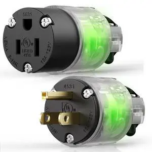 1 Set Lighted Extension Cord Ends, 15A 125V Extension Cord Replacement Ends 3 Prong, NEMA 5-15P & 5-15R , Male & Female Repair Kit for Generator, RV, Welding Equipment, UL Listed, Black 1 Set Lighted Extension Cord Ends, 15A 125V Extension Cord Replacement Ends 3 Prong, NEMA 5-15P & 5-15R , Male & Female Repair Kit for Generator, RV, Welding Equipment, UL Listed, Black