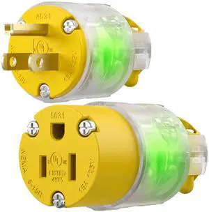 1 Set 15 A 125V Lighted Extension Cord Replacement Ends,15 amp Plug Straight Blade Electric Plugs Replacement, Male & Female NEMA 5-15P/R,2 Pole 3 Prong Plug Replacement Grounding,UL Listed 1 Set 15 A 125V Lighted Extension Cord Replacement Ends,15 amp Plug Straight Blade Electric Plugs Replacement, Male & Female NEMA 5-15P/R,2 Pole 3 Prong Plug Replacement Grounding,UL Listed