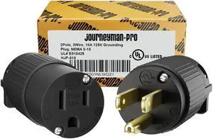 515PC Plug & Connector Set 15 Amp 120-125 Volt, NEMA 5-15P + 5-15C, 2Pole 3Wire, Straight Blade, Male & Female Replacement Cord End, Commercial Grade PVC Black (1) 515PC Plug & Connector Set 15 Amp 120-125 Volt, NEMA 5-15P + 5-15C, 2Pole 3Wire, Straight Blade, Male & Female Replacement Cord End, Commercial Grade PVC Black (1)