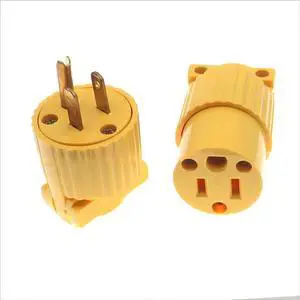 Electrical Replacement Plug and Connector Set, 15 Amp 125V, NEMA 5-15P and 5-15R, Yellow Shell 2Pole 3Wire Straight Blade Grounding Type, Extension Cord Ends, Male and Female, UL Listed Electrical Replacement Plug and Connector Set, 15 Amp 125V, NEMA 5-15P and 5-15R, Yellow Shell 2Pole 3Wire Straight Blade Grounding Type, Extension Cord Ends, Male and Female, UL Listed