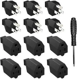 Electrical Replacement Plug Ends, Extension Cord Ends 125V 15A 2Pole 3Wire Male & Female Connectors (Male and Female Set) Electrical Replacement Plug Ends, Extension Cord Ends 125V 15A 2Pole 3Wire Male & Female Connectors (Male and Female Set)