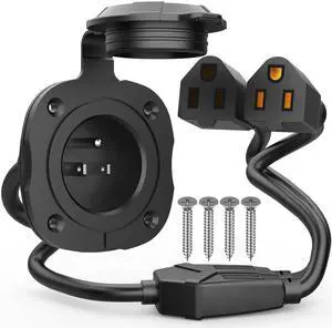 15 Amp 125V AC Power Inlet Port Plug W/Integrated Dual 18" Extension Cord, NEMA 5-15 RV Flanged Inlet Y Splitter Cable with Waterproof & Back Cover, 2 Pole 3-Wire Shore Power Plug for Boat 15 Amp 125V AC Power Inlet Port Plug W/Integrated Dual 18" Extension Cord, NEMA 5-15 RV Flanged Inlet Y Splitter Cable with Waterproof & Back Cover, 2 Pole 3-Wire Shore Power Plug for Boat