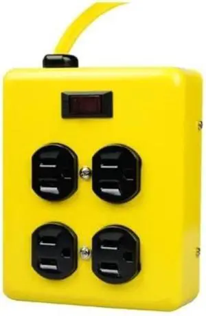 Southwire Metal Power Block - Heavy Duty Design - 4 Outlet Grounded Plug Splitter - Lighted Switch - 4 Ft Yellow Cord Plug - Durable Workshop Use Southwire Metal Power Block - Heavy Duty Design - 4 Outlet Grounded Plug Splitter - Lighted Switch - 4 Ft Yellow Cord Plug - Durable Workshop Use