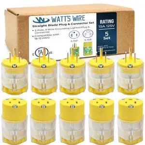 Extension Cord Ends Male and Female 5 Set, 15 Amp 125 Volt NEMA 5-15 Heavy Duty Replacement Plug and Connector Set, UL Listed Extension Cord Ends Male and Female 5 Set, 15 Amp 125 Volt NEMA 5-15 Heavy Duty Replacement Plug and Connector Set, UL Listed