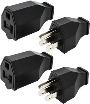 Extension Cord Ends Male and Female Repair Replacement, 125V 15A 2 Pole 3 Wire Straight Blade Electrical Plug and Connector, Black (2 Sets) Extension Cord Ends Male and Female Repair Replacement, 125V 15A 2 Pole 3 Wire Straight Blade Electrical Plug and Connector, Black (2 Sets)