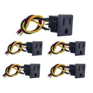 5Pcs 3 Pins US Power Socket Plug Panel with 18AWG Connection Line,15A 125V Panel Mount Outlet Plug Female Connectors Adapter 5Pcs 3 Pins US Power Socket Plug Panel with 18AWG Connection Line,15A 125V Panel Mount Outlet Plug Female Connectors Adapter