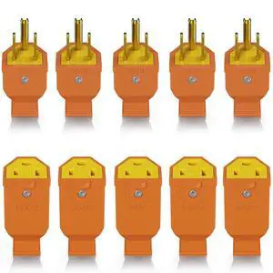Extension Cord Ends - Male & Female Replacement Plug & Connector Set, Straight Blade, 15A 125V, 2 Pole 3 Wire Grounding, UL Listed, Orange, 5 Sets Extension Cord Ends - Male & Female Replacement Plug & Connector Set, Straight Blade, 15A 125V, 2 Pole 3 Wire Grounding, UL Listed, Orange, 5 Sets