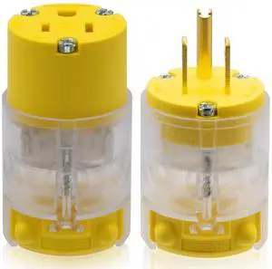 Lighted Straight Blade Electrical Plug and Connector Set 15 Amp 125 Volt NEMA 5-15P NEMA 5-15R 2 Pole 3 Wire Grounding, Commercial Grade, Yellow, 1 Set Lighted Straight Blade Electrical Plug and Connector Set 15 Amp 125 Volt NEMA 5-15P NEMA 5-15R 2 Pole 3 Wire Grounding, Commercial Grade, Yellow, 1 Set