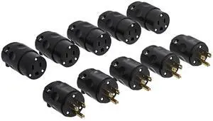 Electrical Replacement Plug Connector Set, Extension Cord Ends Male and Female 3 Prong NEMA 5-15P/NEMA 5-15R Straight Blade Plug Grounding Type 5 PackBlack Electrical Replacement Plug Connector Set, Extension Cord Ends Male and Female 3 Prong NEMA 5-15P/NEMA 5-15R Straight Blade Plug Grounding Type 5 PackBlack
