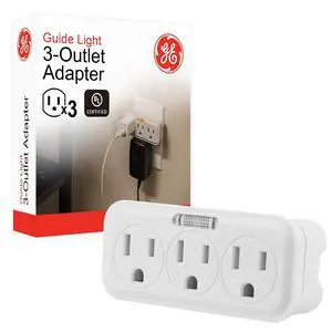 3 Outlet Adapter Wall Tap with Guide Light, 3 Prong Outlet, Grounded Outlet, UL Listed, White, 14494 3 Outlet Adapter Wall Tap with Guide Light, 3 Prong Outlet, Grounded Outlet, UL Listed, White, 14494