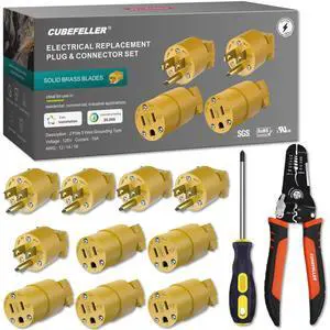 Electrical Replacement Plug & Connector Set, Extension Cord Ends Male and Female, 3 Prong,15 Amp 125 Volt, NEMA 5-15P & 5-15R, UL Listed,Comes with Wire Stripper and Screwdriver,ER1105S Electrical Replacement Plug & Connector Set, Extension Cord Ends Male and Female, 3 Prong,15 Amp 125 Volt, NEMA 5-15P & 5-15R, UL Listed,Comes with Wire Stripper and Screwdriver,ER1105S