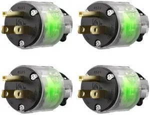 4 Pack Lighted Grounding Plug15 Amp 125 Volt Extension Cord Plug Replacement 3 Prong NEMA 5-15P 2 Pole 3 Wire Grounding Straight Blade Electrical Plug Replacement Cord Outlet ,UL Listed 4 Pack Lighted Grounding Plug15 Amp 125 Volt Extension Cord Plug Replacement 3 Prong NEMA 5-15P 2 Pole 3 Wire Grounding Straight Blade Electrical Plug Replacement Cord Outlet ,UL Listed
