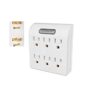 6-Outlet Extender, 3-Prong Grounded Wall Tap Adapter with LED Guide Light, 1875W Multiple Plug Electrical Outlets Splitter for Home, Office, Hotel, Travel, ETL Listed, Cruise Essentials, White 6-Outlet Extender, 3-Prong Grounded Wall Tap Adapter with LED Guide Light, 1875W Multiple Plug Electrical Outlets Splitter for Home, Office, Hotel, Travel, ETL Listed, Cruise Essentials, White