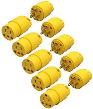 Electrical Replacement Plug & Connector Set, Extension Cord Ends Male and Female, 15A 125V, Straight Blade Plug Grounding Type, NEMA 5-15P&5-15R, 3-Prong Straight Blade-5 Set, UL Listed Electrical Replacement Plug & Connector Set, Extension Cord Ends Male and Female, 15A 125V, Straight Blade Plug Grounding Type, NEMA 5-15P&5-15R, 3-Prong Straight Blade-5 Set, UL Listed